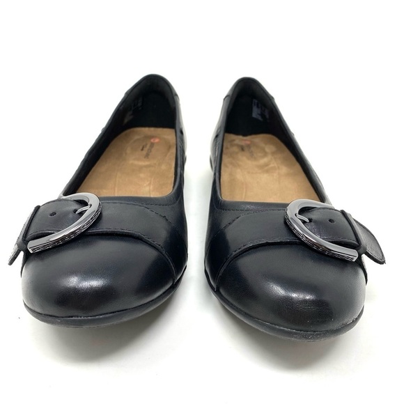 CLARKS WOMENS NEENAH LARK BALLET FLATS - BLACK LEATHER WIDE - Picture 5 of 10